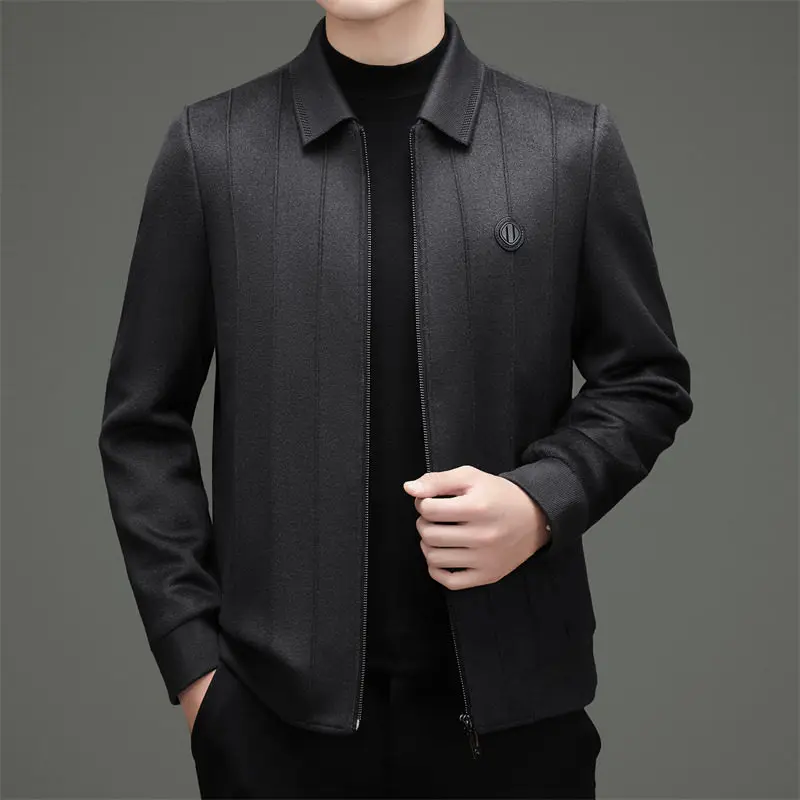 

Full Wool Jaet Detachable Collar Dad Busin Casual Spring Autumn Winter Coat Stand Fit Polyester Gentleman Sle