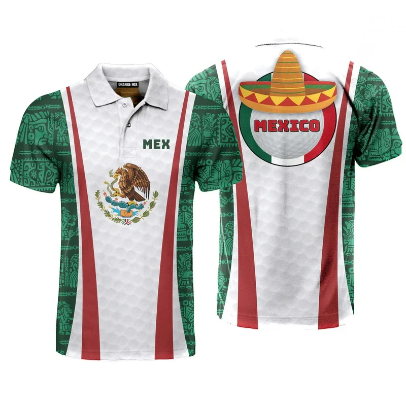 3D Print Mexico Flag Polo Shirt For Men Women Tops Fashion Short Sleeve Button Lapel Polo Mexico Rooster Pattern Unisex Tops view 5