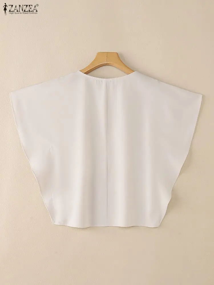 ZANZEA Eleganckie i szykowne bluzki damskie na lato 2025, stylowe bluzki z rękawami typu dolman, dekolt okrągły, jednolite kolory, codzienna odzież damska, rozmiary S-3XL