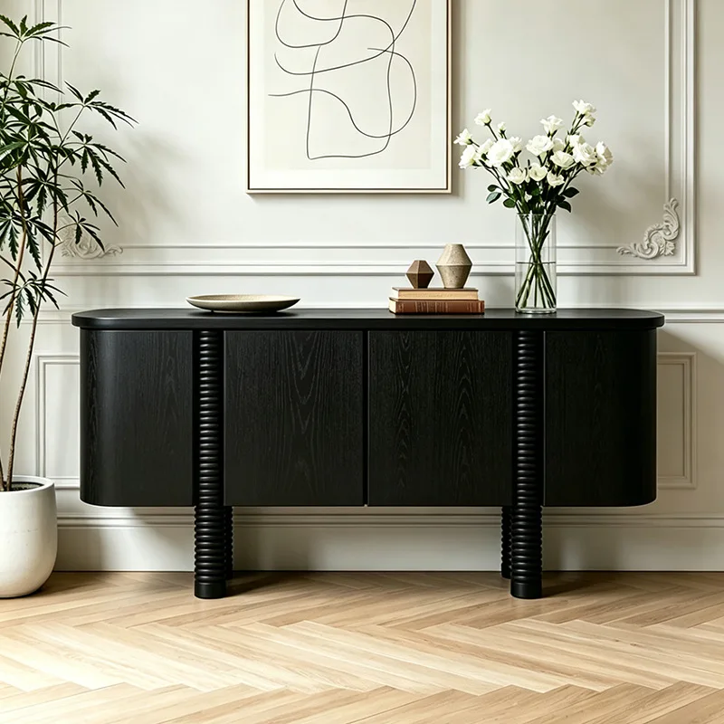 CX light luxury dining side, home living room storage against the wall, medieval solid wood engraved entrance cabinet