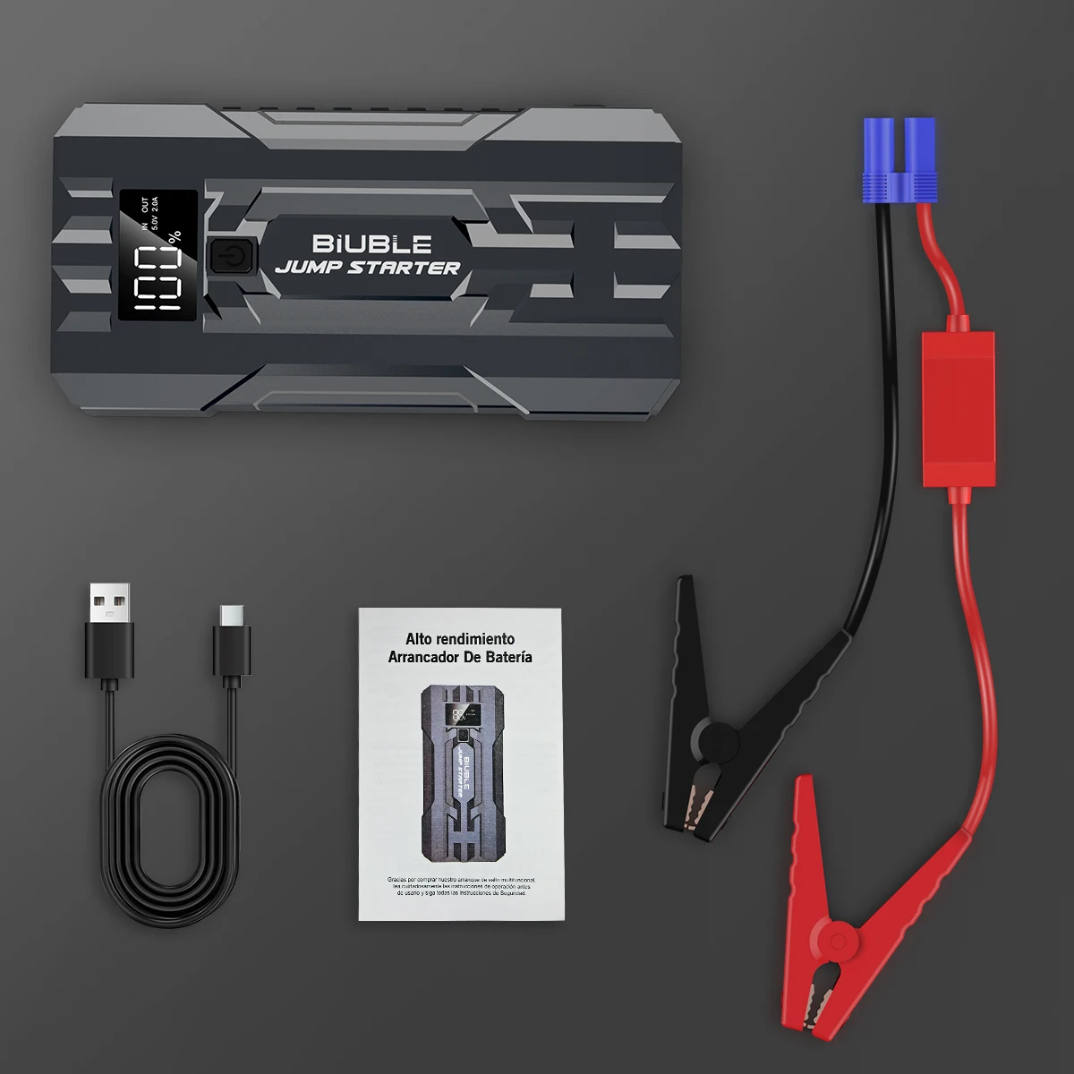 BIUBLE 12V Car Jump Starter Power Bank External Battery Booster 3000A Ultra-High-Capacity Motorcycle Emergency Starter with Emergency Light