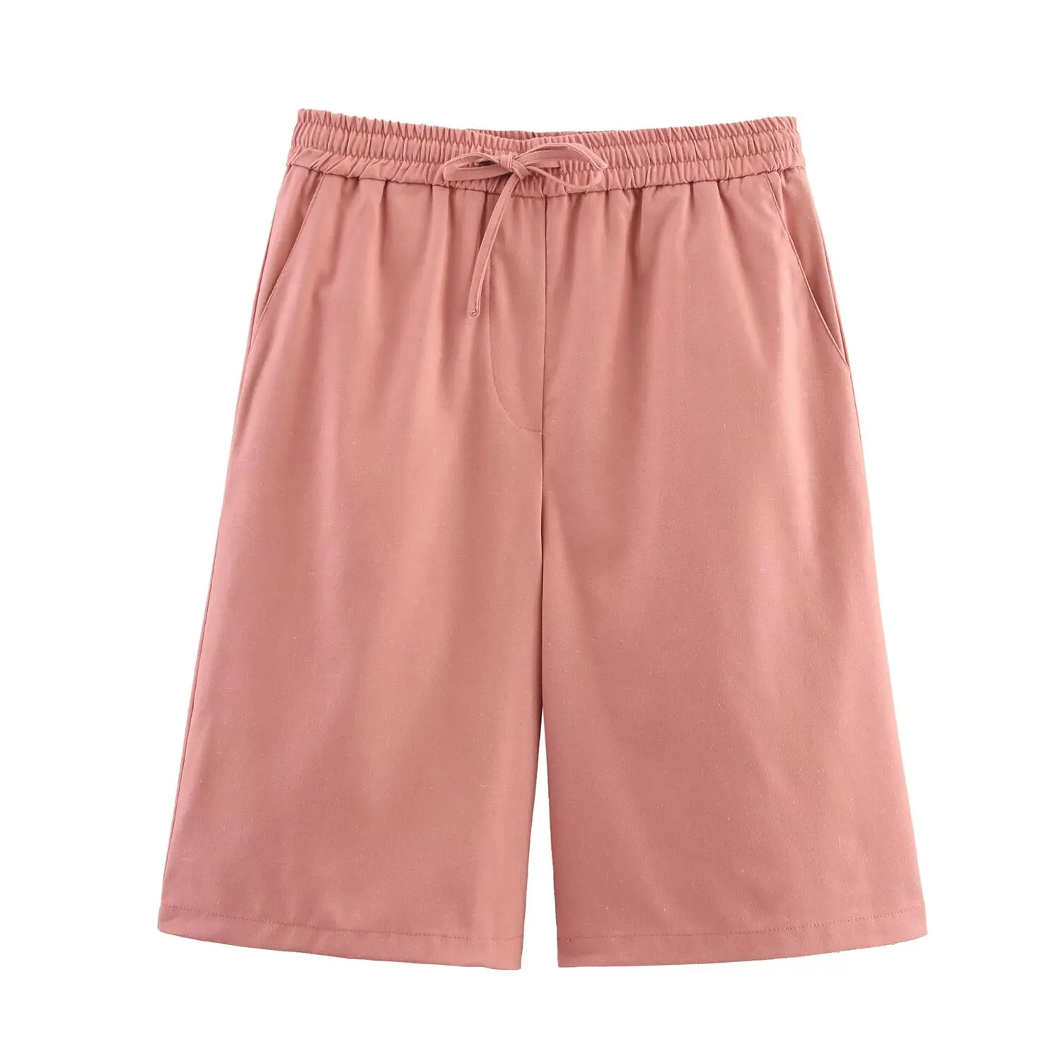 

2025 new women's clothing European and American style linen casual versatile elastic waist loose shorts