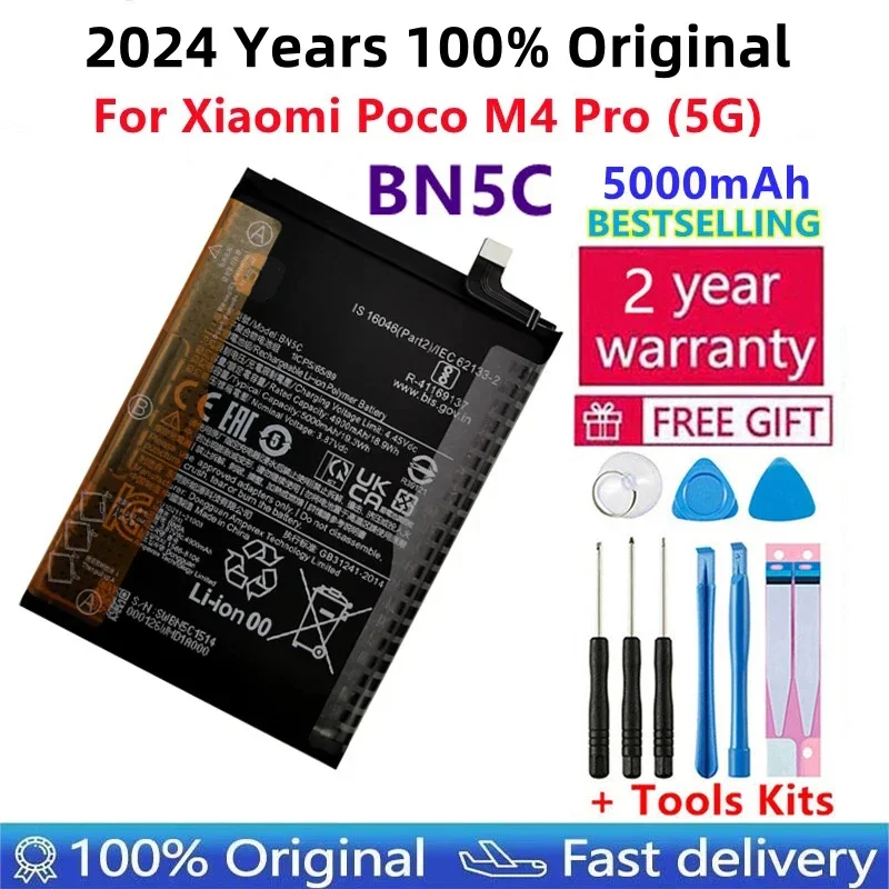 

2024 Years New Original 5000mAh High Quality BN5C Battery For Xiaomi Poco M4 Pro 5G Phone Bateria Batteries + Tools