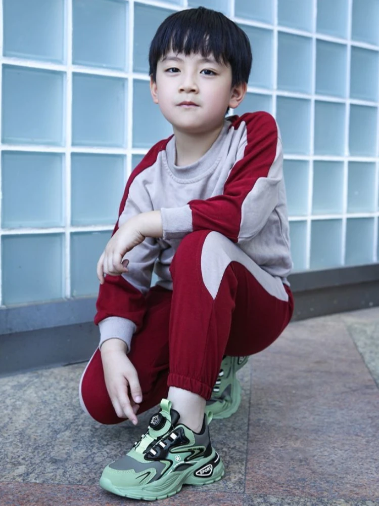 

Boys Running Shoes Kids Breathable Sneakers Double Mesh Leather Upper Rotating Buckle Non Slip Anti Odor for School Gym Sports​