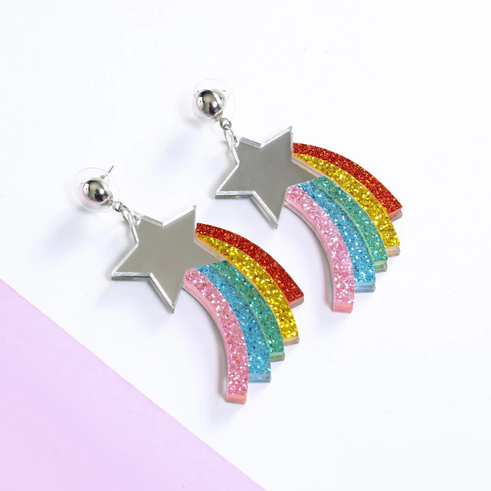 

Rainbow Star Earrings Fashion Colorful Creative Drop Pendant Stainless Steel Jewelry Party Banquet Everyday Wear Comfortable
