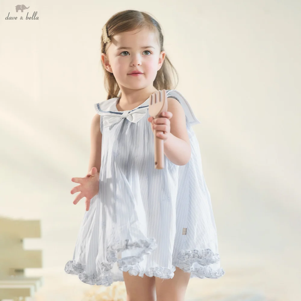 Dave Bella Girls Dress Bow Print Pure Cotton Summer Children Clothes Elegant Baby Charm Dresses Sweet Party Princess DB2262020