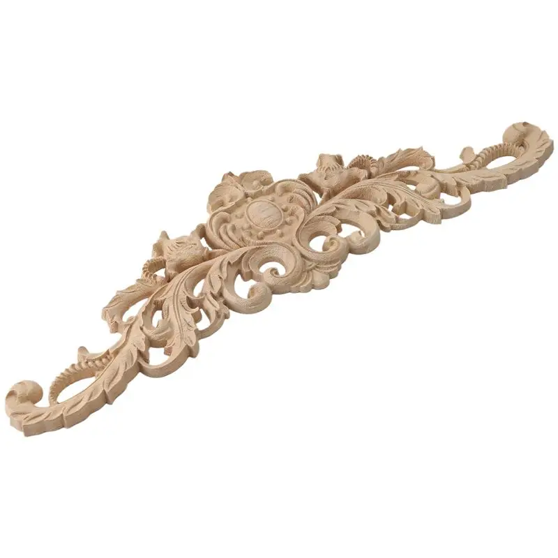 ABVA 20pcs 40x12cm Exquisite Classic Rubber Wood Carved Applique Furniture Natural Decal Wood Color