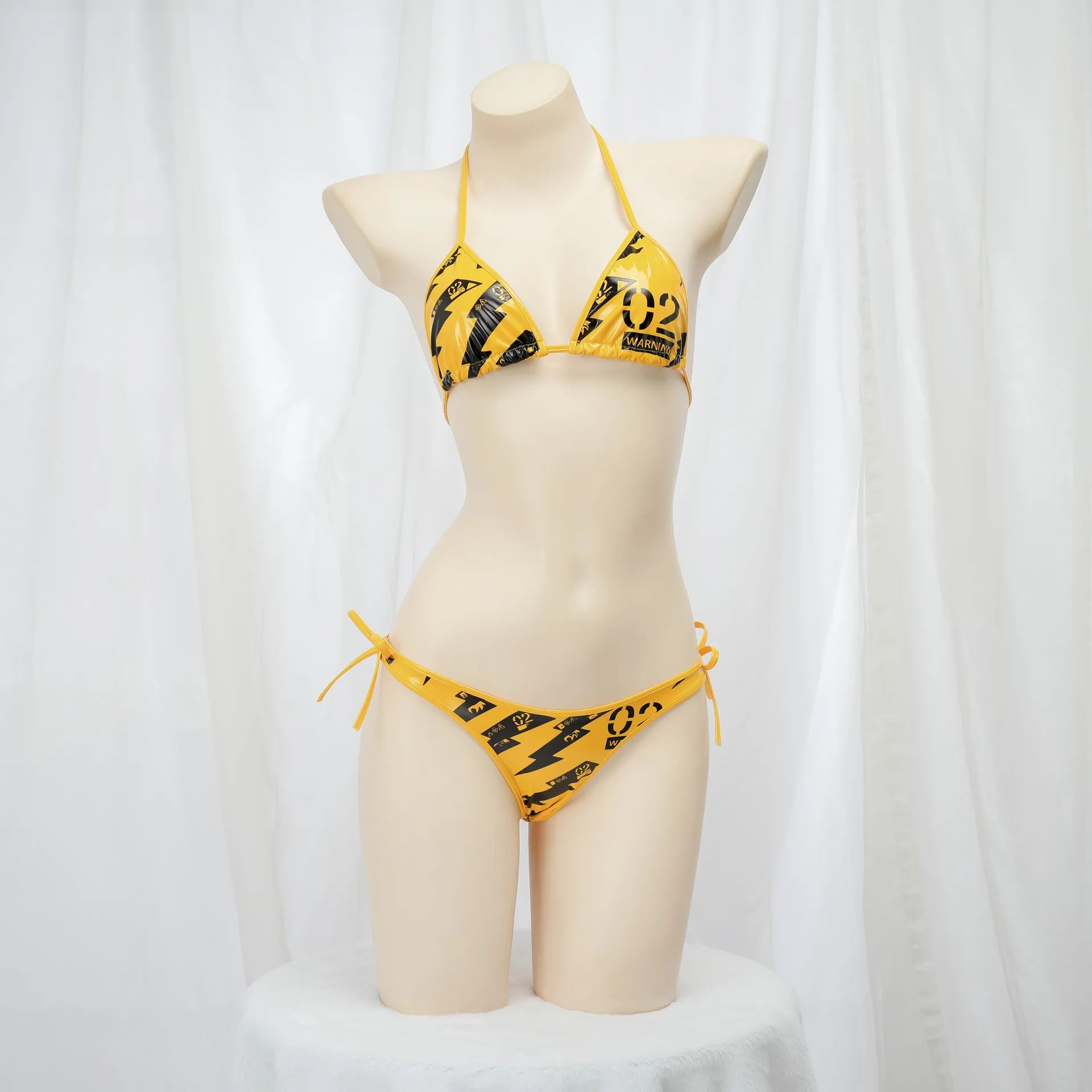 

Women Cyber Punk Mecha Bikini Sexy Lingerie Cosplay Game Three Point Leather Underwear Swimsuit Costume