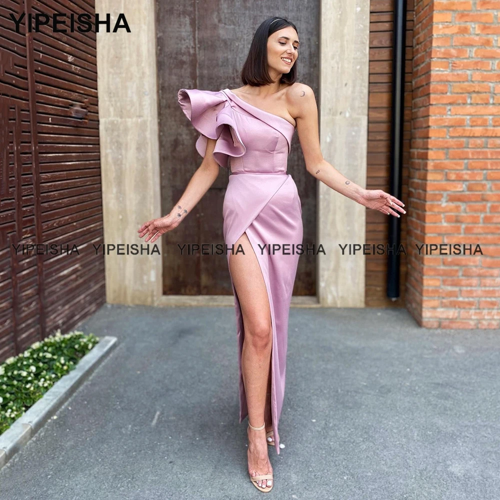 Yipeisha فستان وصيفة العروس بكتف واحد حورية البحر بفتحة عالية لحفلات الزفاف من الساتان فستان Vestido de Festa