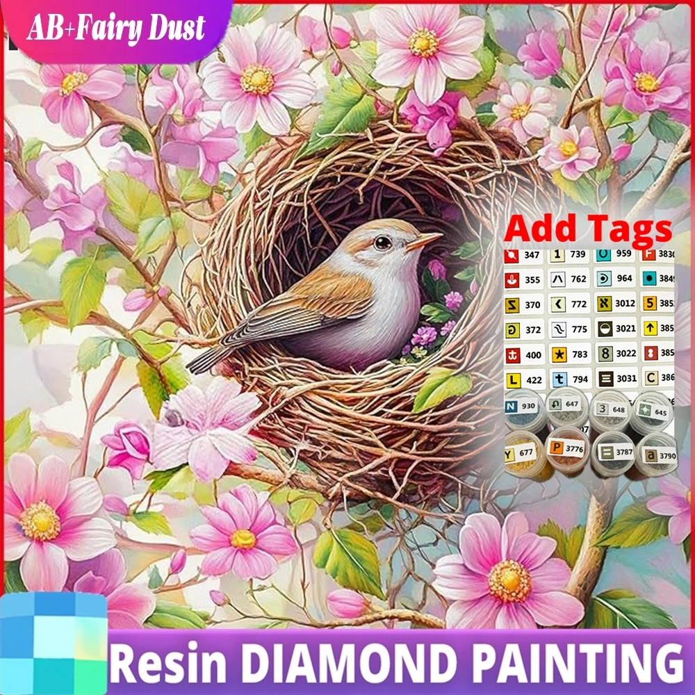 

Новинка 2026: Набор для алмазной мозаики Resin AB Fairy Dust с изображением птиц, цветов и животных. Полный комплект для ручной работы. Подарок.
