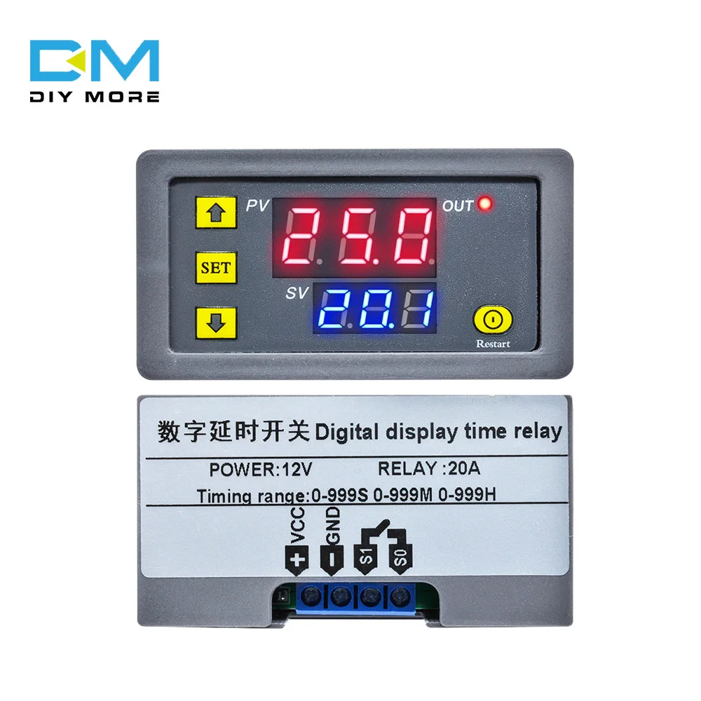 Timer Delay Relay DC 12V 20A Programmable Digital Cycle Delay Relay Timer Switch ON-Off Control 0ms-999h LED Digital Display