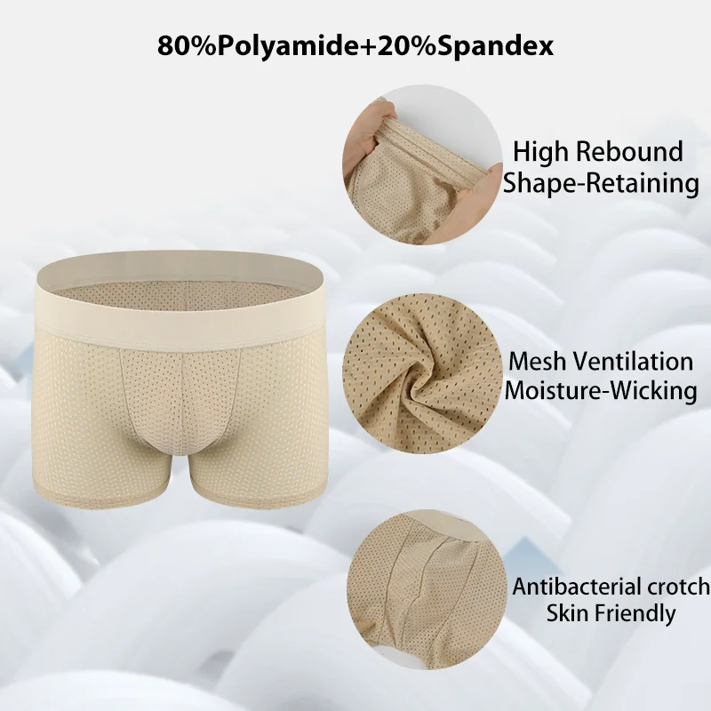 Men's Sexy Boxer Breathable Mesh Underwear Removable Padded Shorts High Stretch Soft Brief Butt Lifter Shapewear Underwear