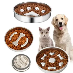 Pet supplies Slow food anti-choking bowl anti-fat dog basin cat bowl stainless steel water bowl neck guard eating tableware