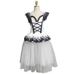 Falda de Ballet profesional para niñas y mujeres, trajes de baile de cisne blanco y negro, vestido largo de tul de payaso de actuación