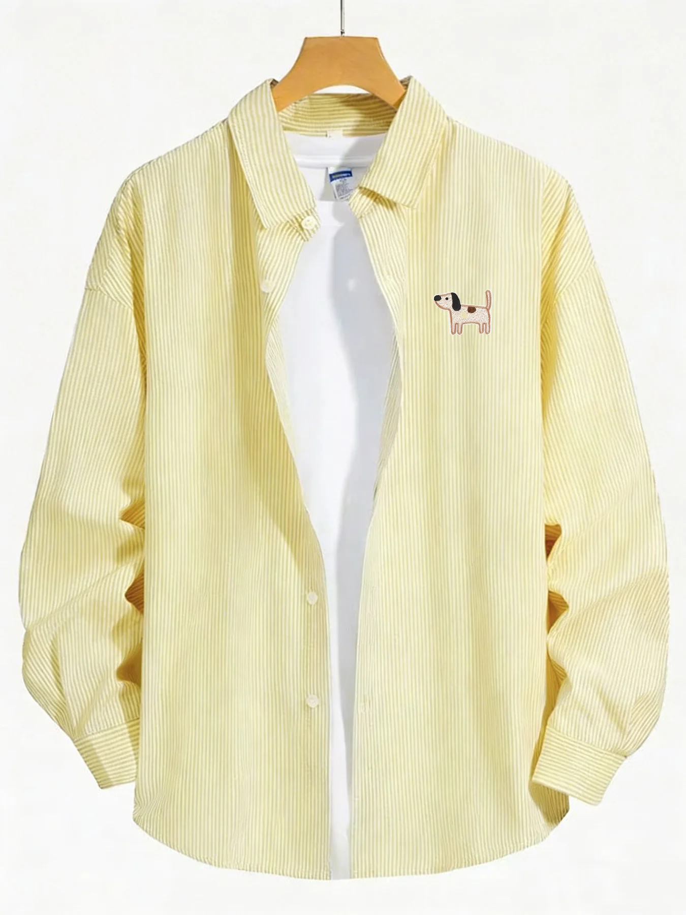 

Cartoon Fun Trendy Men's Spring and Autumn Spot Dog Long Sleeve Striped Shirt Casual Versatile Outdoor Shirt