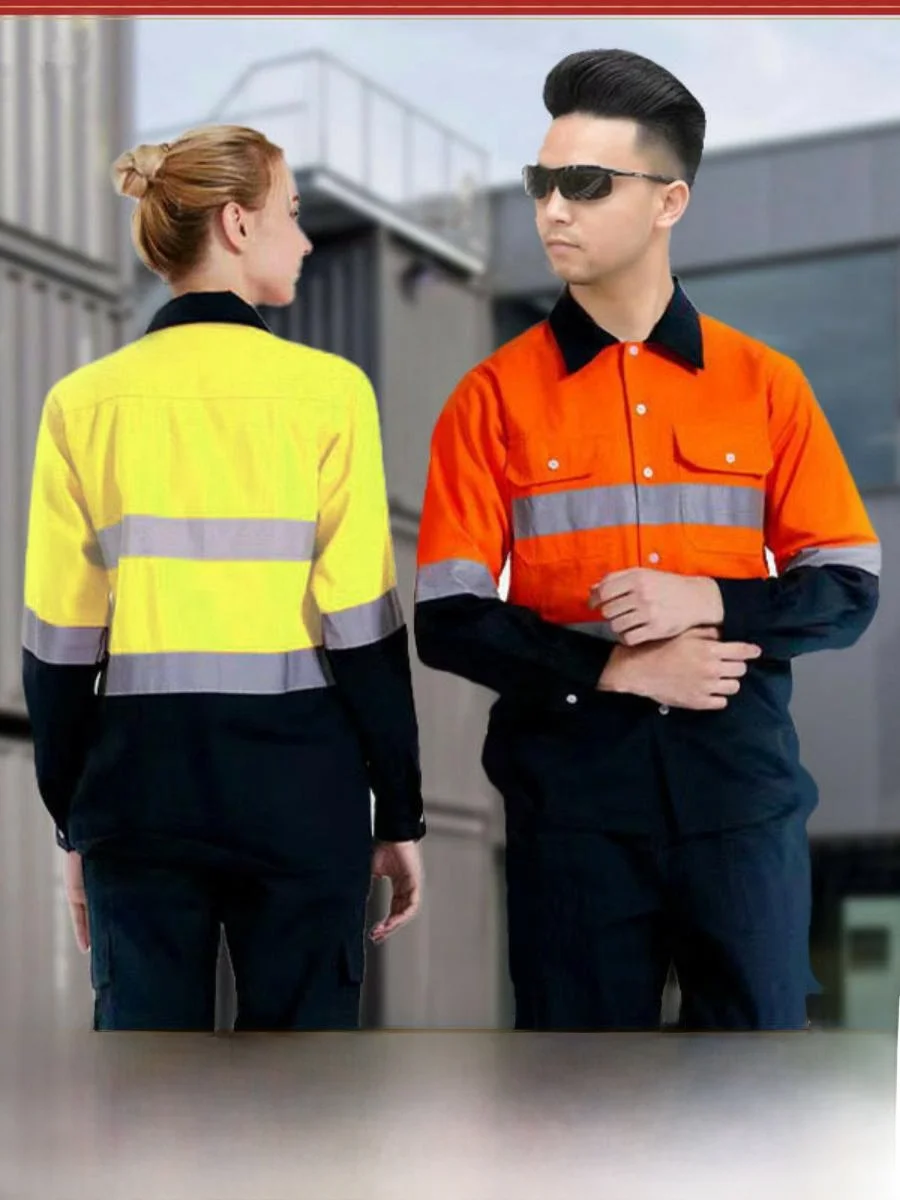 

Pure Cotton Long Sve Reflective irt Night Construction Mine Worker orm Cusizable Autumn Summer Workwear M