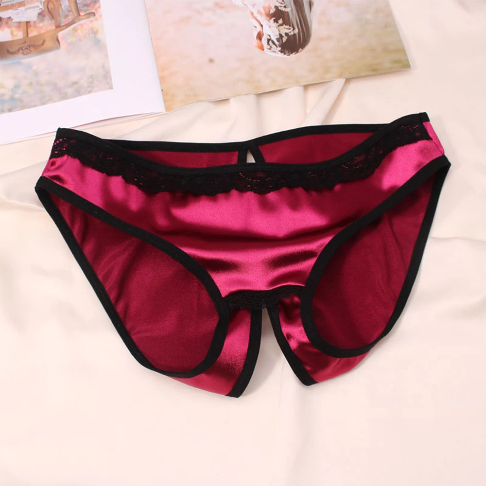 Women Men Silk Satin Crotchless Thong G-String Lingerie Underwear Briefs Sissy Panties Gay Underpants Open Crotch Erotic Knicker