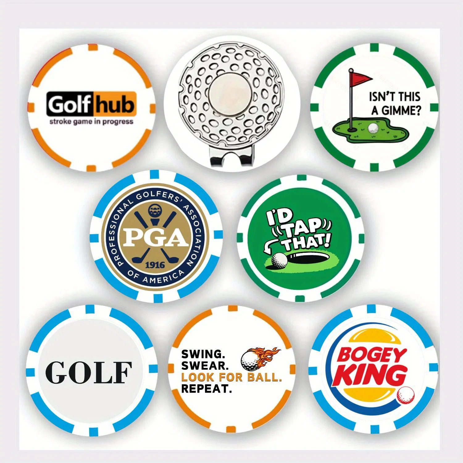 7 Pcs PGA Golf Ball Markers with Magnetic Hat Clip - Golf Poker ABS Markers for Golf Hat, Perfect for Father's Day