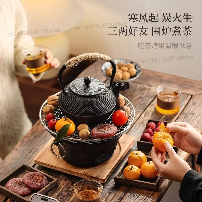 Winter fireside tea making for homeindoorclassy cast iron teapot tea making stove utensils complete set of fire stove suit