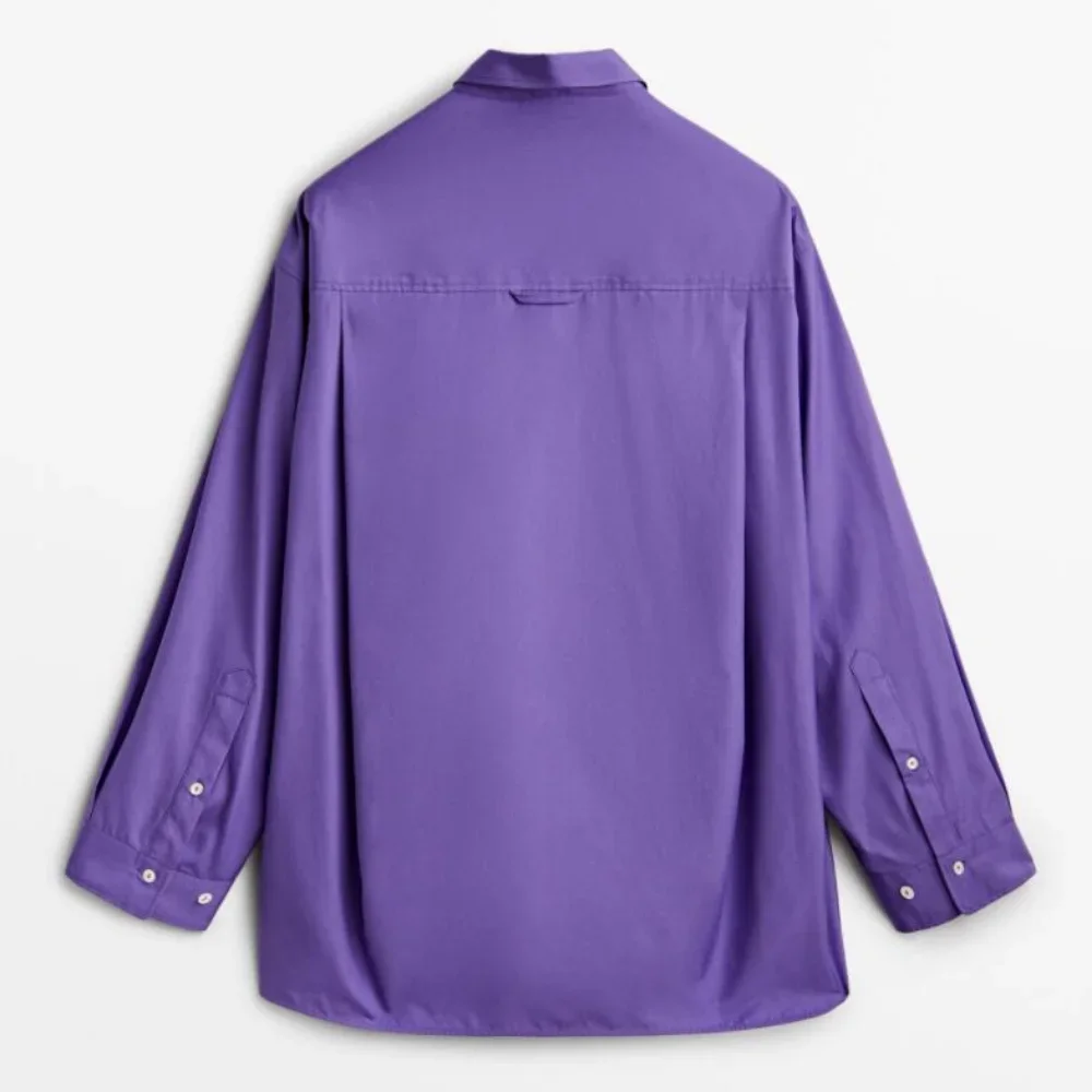 Autumn New Purple Casual Fit Poplin Solid Color Long Sleeve Shirt Top