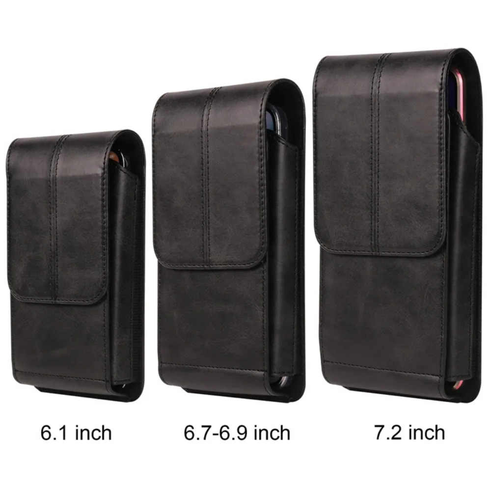 PU leather vertical style mobile phone waist bag with belt magnetic buckle and card slot, multi-functional men's waist bag