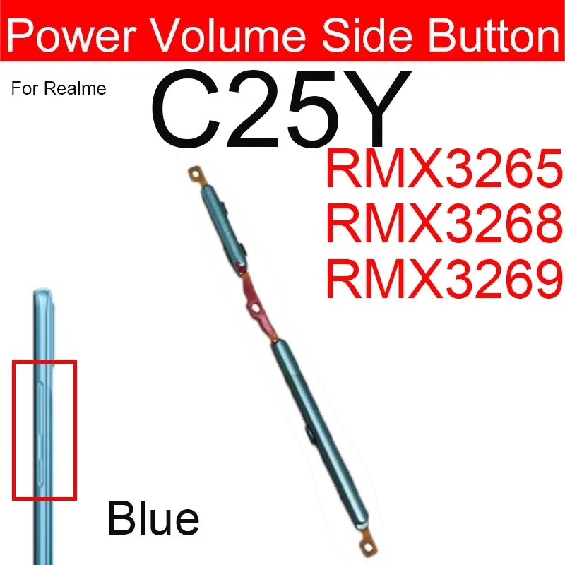 Side Power Volume Botões para Realme, Volume Side, Off Keys, cabo Flex, peças de reposição, C20, C20A, C21, C21Y, C25, C25Y, C25S