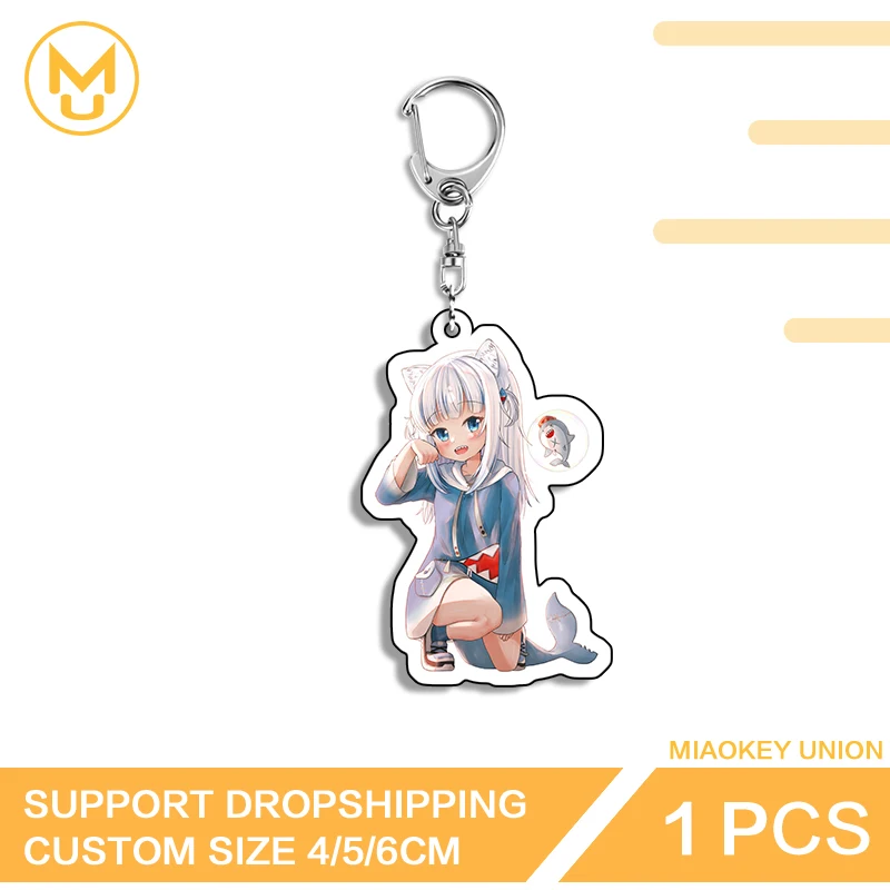 Cute Gawr Gura Vtuber High Quality Acrylic Key Chains Glaring Hot Selling Waterproof Pendant Props Exquisite Lightweight Keyring