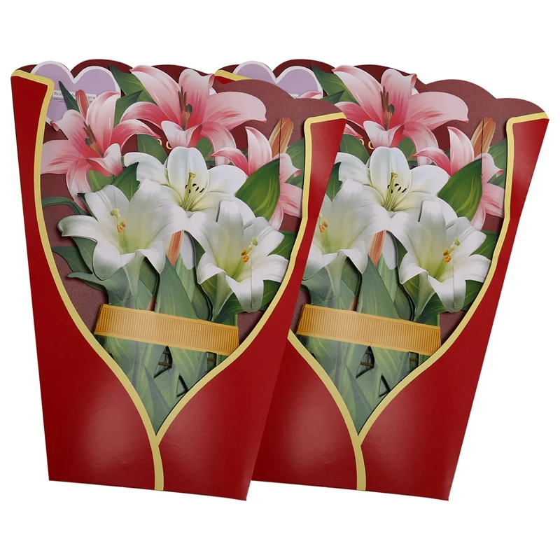 Paper Popup Cards, Lily And Rose Flower Bouquet 3D Popup Greeting Cards For Mom Mothers Day Greeting Cards All Occasions