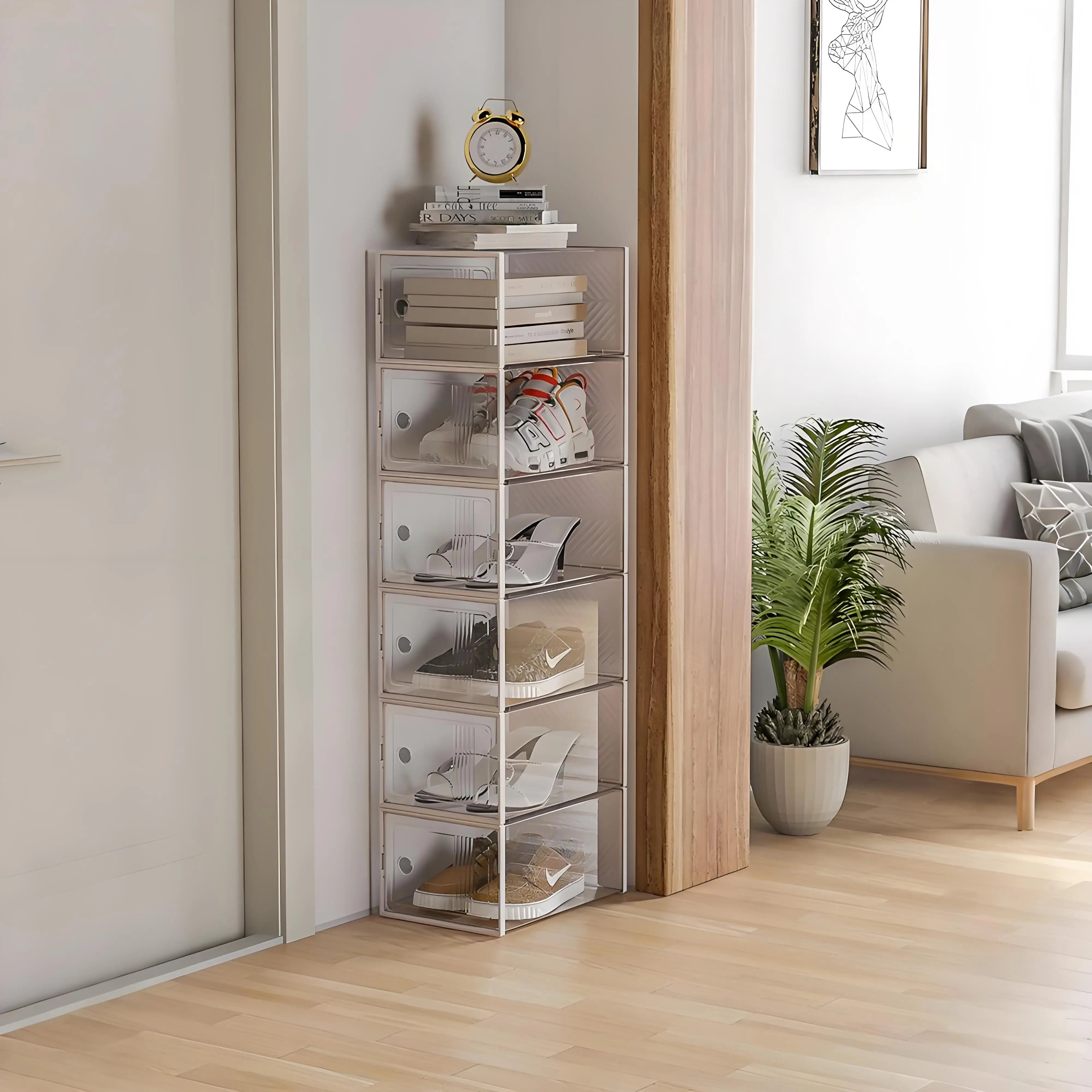 صندوق أحذية شفاف قابل للطي، صندوق تخزين سميك من البولي بروبيلين للأحذية والكتب والملابس، صناديق تنظيم قابلة للتنفس، إكسسوارات منزلية، 8 قطع