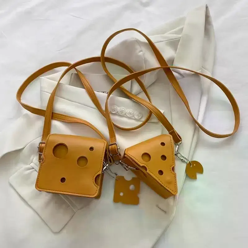 

Women's Triangle And Square Cheese Shaped Mini PU Leather Bags Cute Earphone Lipstick Purses Handbags Crossbody Shoulder Bag