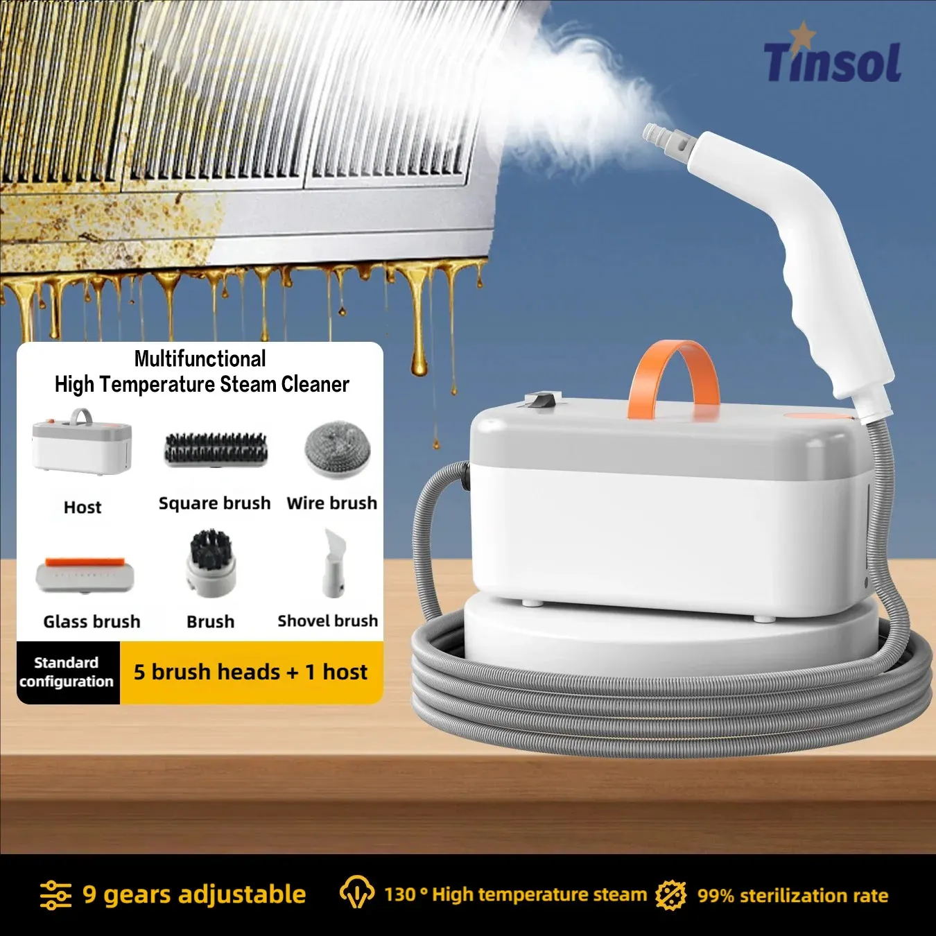 TINSOL多機能高温スチームクリーナー、エアコン、キッチン、レンジフード、車用ハンドヘルドスチームクリーナー