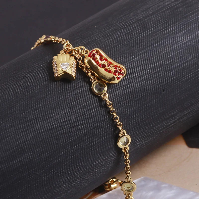 KS اللون الأوروبي والأمريكي بسيط ومتعدد الاستخدامات لطيف متعة الإبداعية هوت دوج البطاطس المقلية التصميم مزاجه سوار