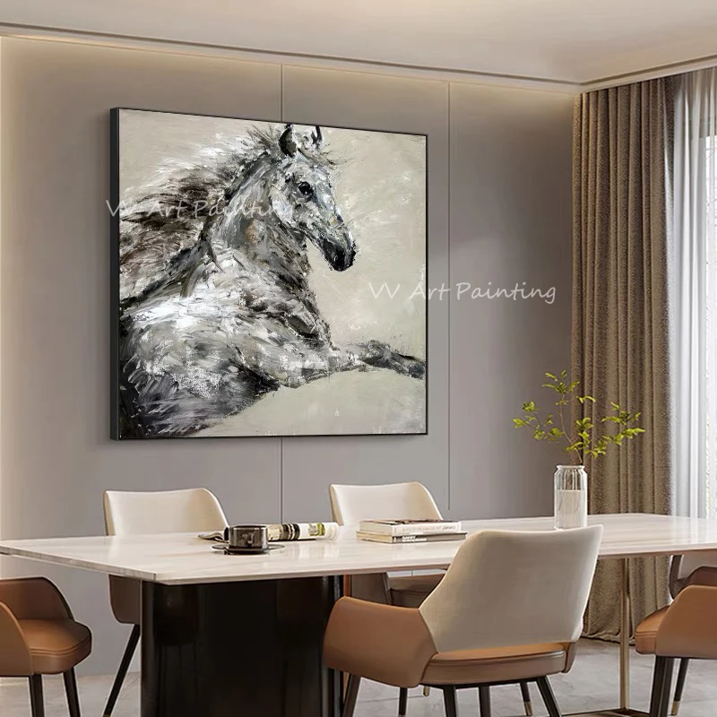 Running Horse Picture Handmade Abstract oil painting modern porch aisle artwork picture for kid's room decoration as a gift