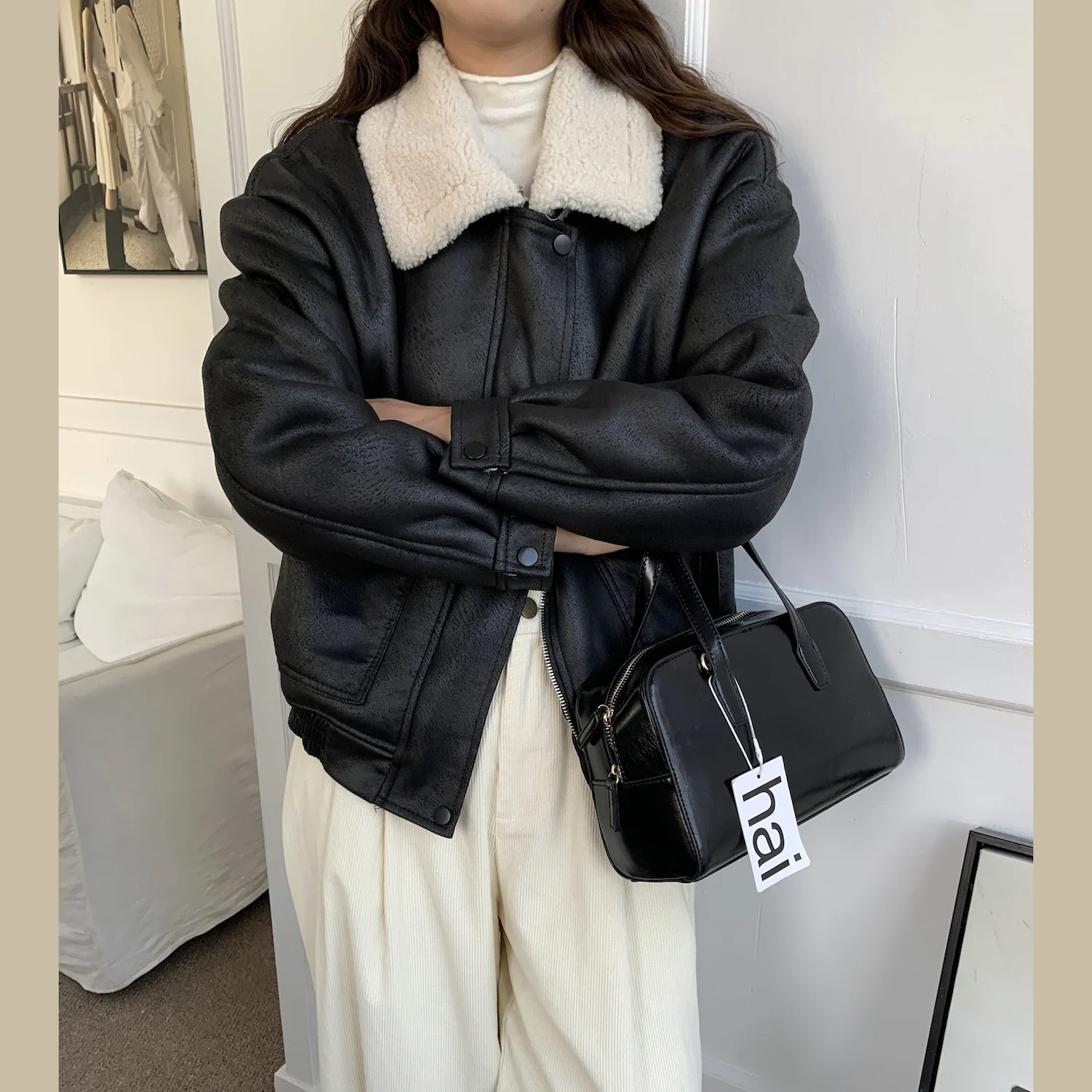 الكورية Sle الدافئة فرو الضأن المشذبة ort Jaet معطف المرأة Faion الخريف الشتاء ملابس خارجية الجلود الناعمة ومعطف الفرو #1