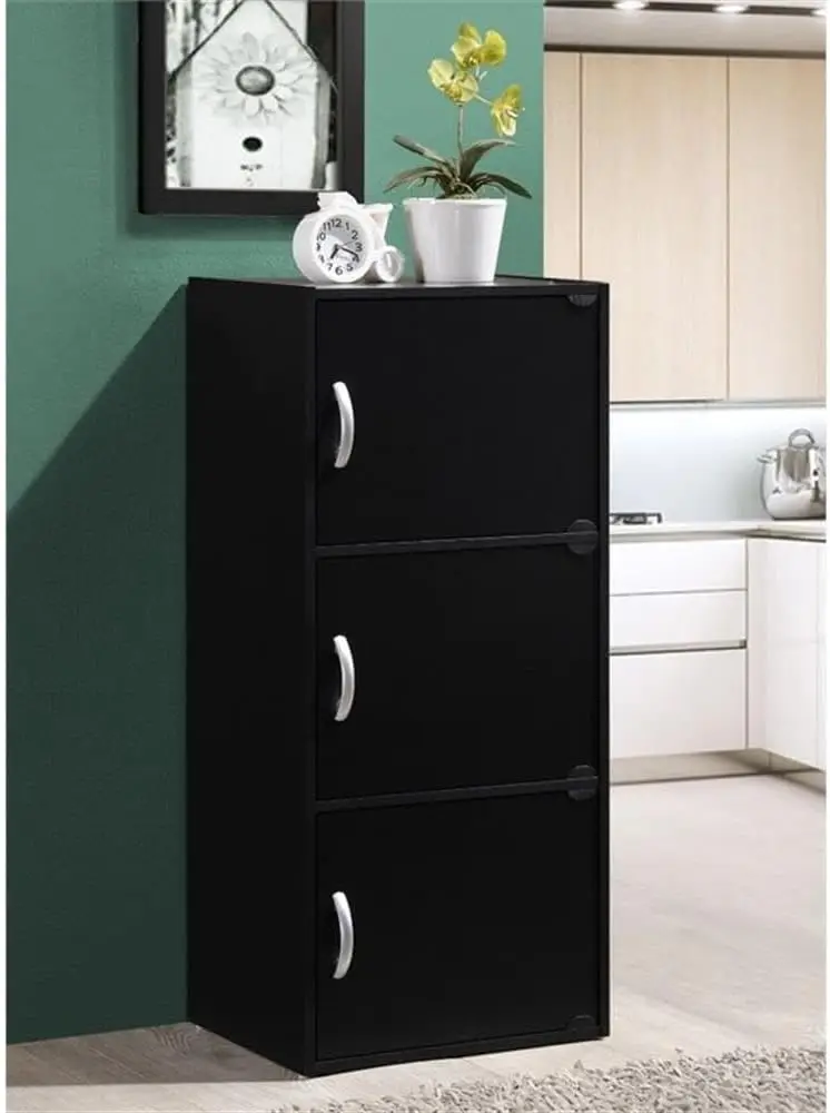 3 Shelf 3 Door Bookcase In Black
