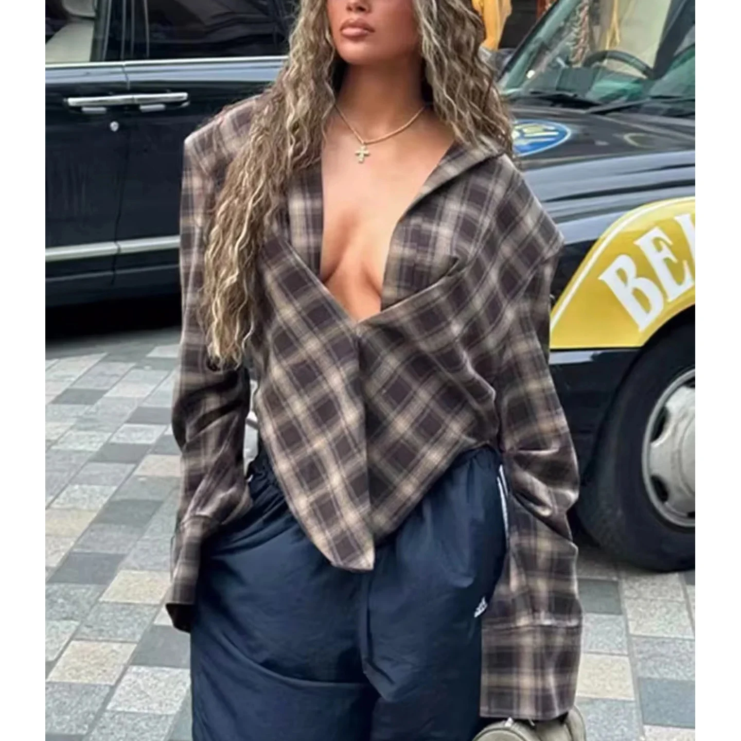 الخريف الشتاء منقوشة irt المرأة فضفاضة تناسب طويلة Sve زر حتى ort الخصر cinched أعلى الأوروبي Sle ألياف البوليستر #3