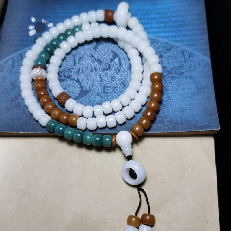 108 Natural Multi-Piece with Bodhi Root Rotating Ring and Fortune Pendant Buddhist Bead Bracelet