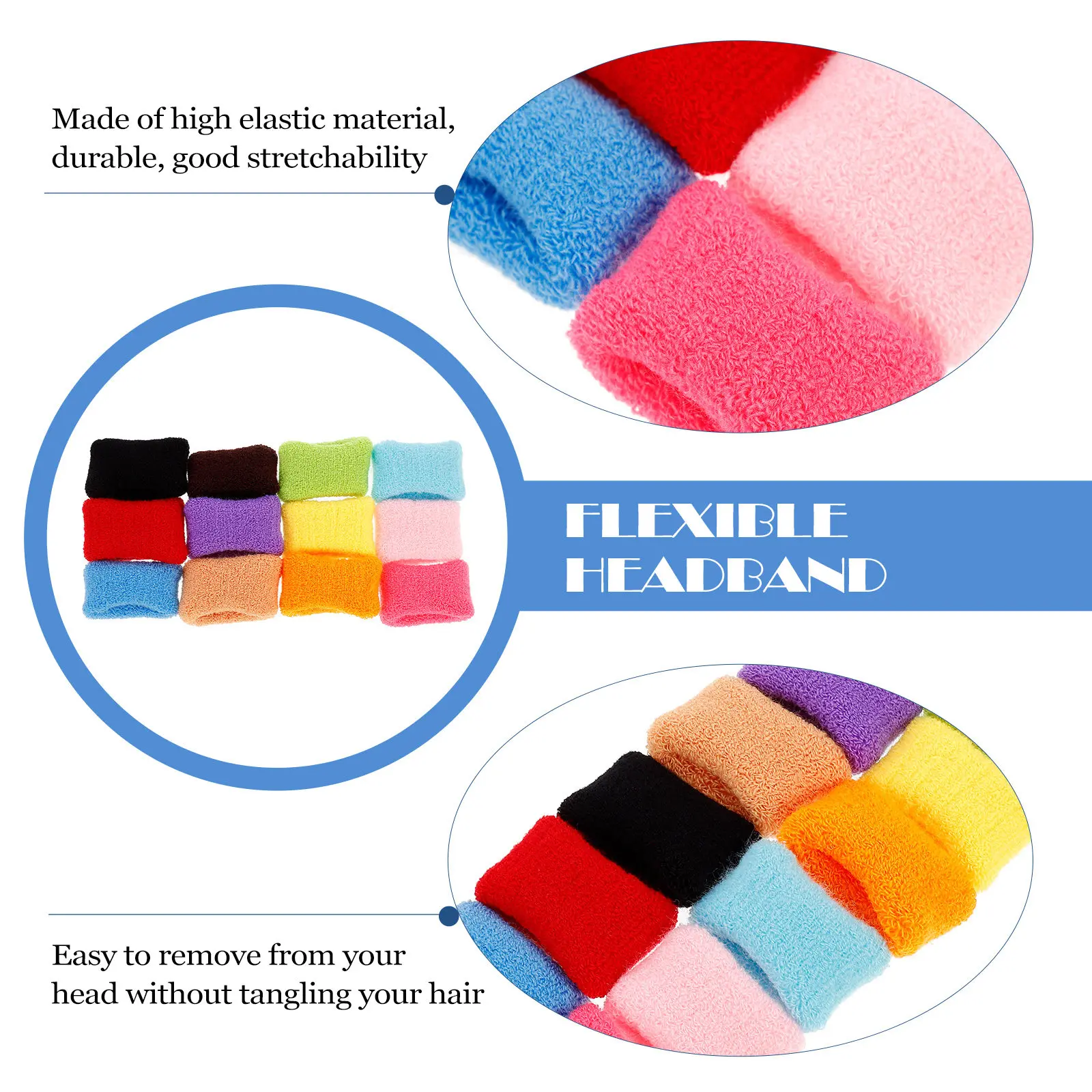 24Pcs Comfortable Wide Sports Sweatband Thickened Elastic Headband for Running Yoga Gym Workout Basketball Hiking Golf Exercise