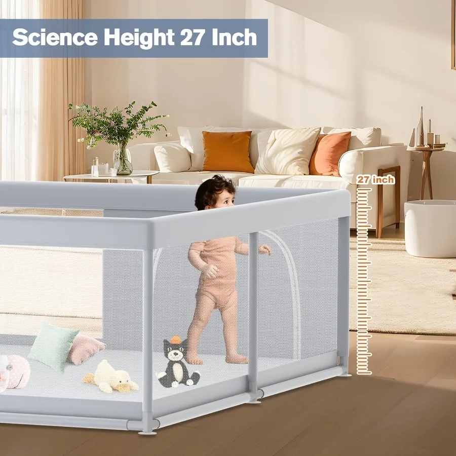 روضة أطفال كبيرة جدًا مقاس 79 × 79 بوصة مع بابين بسحاب للأطفال الصغار، دبوس لعب للأطفال في الأماكن المغلقة والخارجية Fe #6