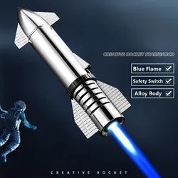 Starship Shape Metal Outdoor Windproof Butane Gas Lighter 360° Use Blue Flame Turbine Torch Jet BBQ Kitchen Lighter Decoration