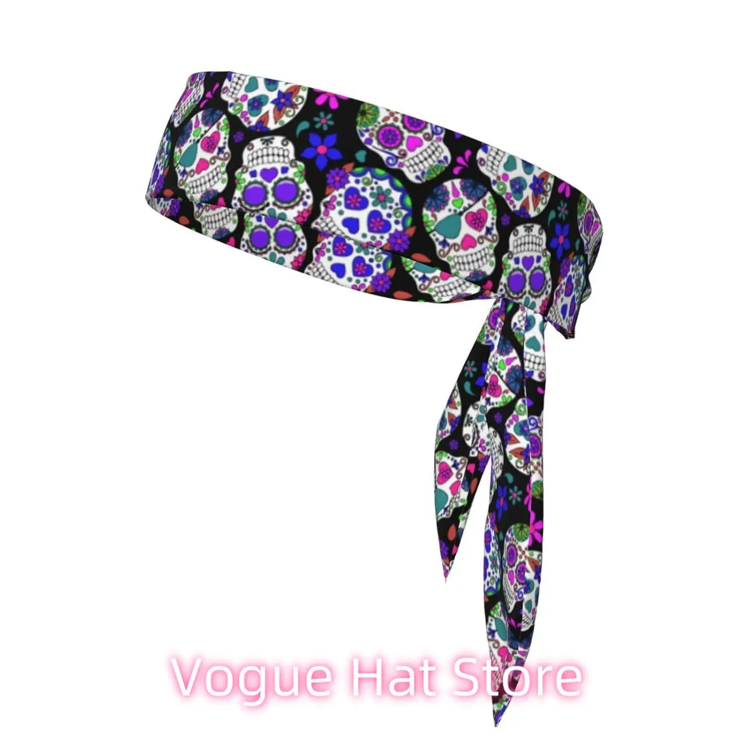

Day Of The Dead Purple Sugar Skulls Tie Headbands for Men Women Sports Hair Band Bandana Sports Headbands