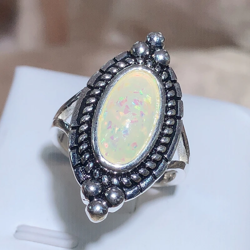 New Vintage Made Old Australian Treasure Ring Female Oval Thai Silver Ring Party Birthday Gift Wholesale