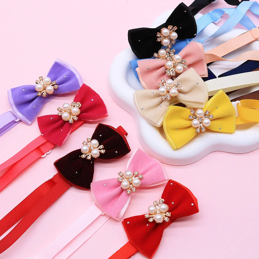 10PCS Diamanten Haustier Halsbänder Für Hunde Bowties Einstellbare Hund Fliegen Kleine Katze Halsketten Winter Neue Hundesalon Liefert