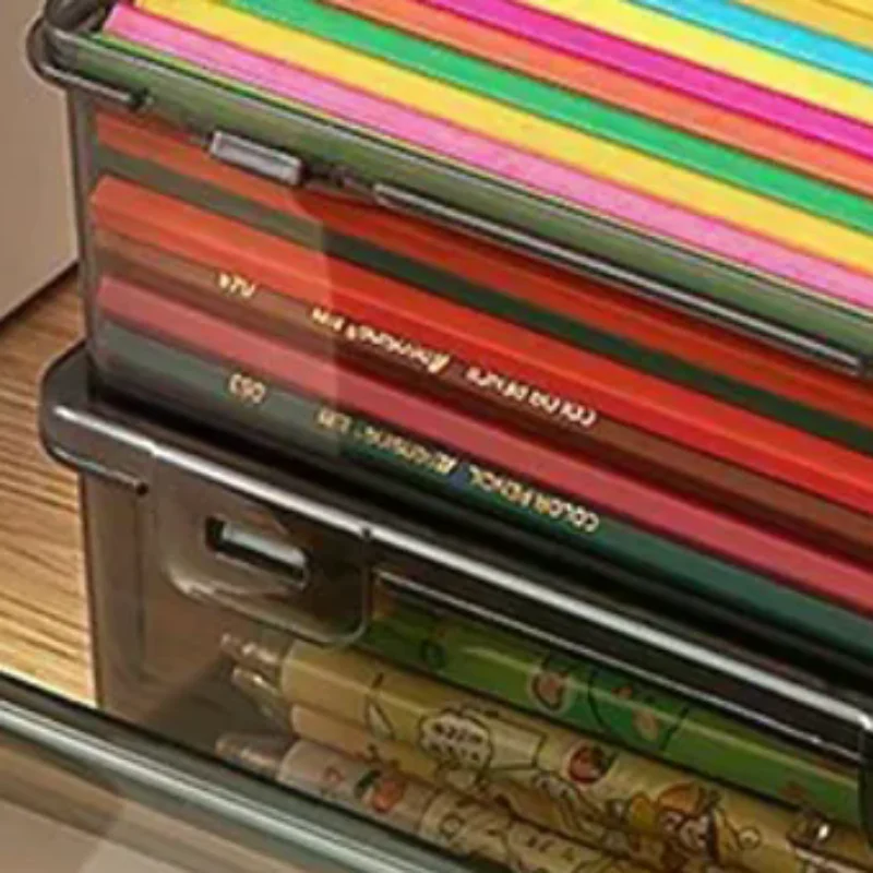 

Прозрачный пенал, большая емкость, штабелируемый ящик для хранения, офисный школьный пенал, принадлежности для хранения карандашей