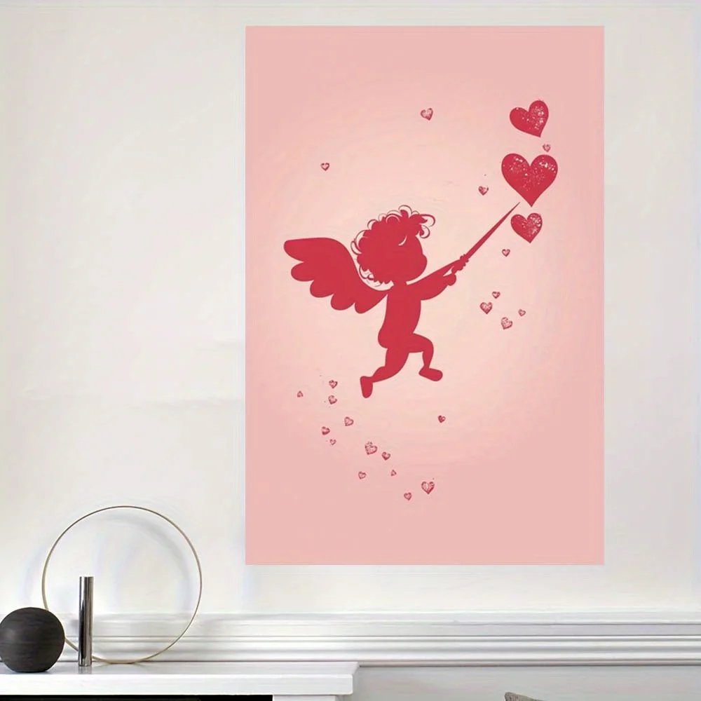 قطعة واحدة من لوحات الحائط القماشية بدون إطار - كروب عيد الحب مع قلب أحمر، خلفية وردية، ديكور غرفة غريب الأطوار لغرفة النوم والمعيشة