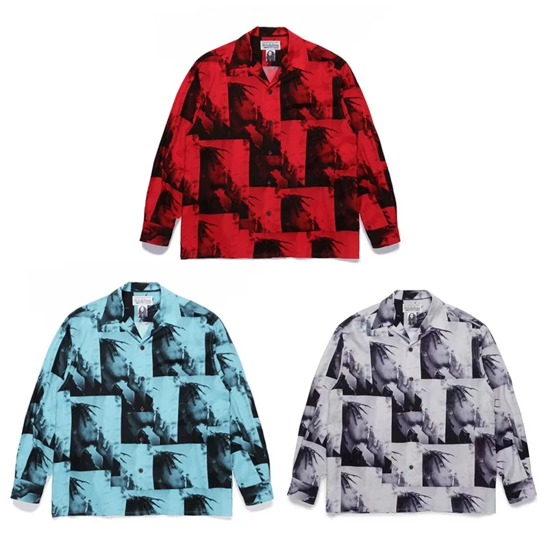 

WACKO MARIA Mens Womens Best Quality Autumn Winter New Vintage Portrait Hawaii Casual Brand Long Sleeve Shirt