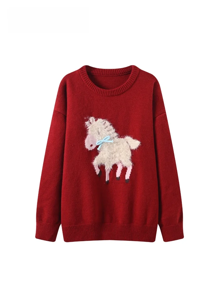 

plus Size Long Sve Sweater Women's Casual Red Top for Autumn Winter Cute Sle plus Size Inner Wear Polyester Wool Spandex