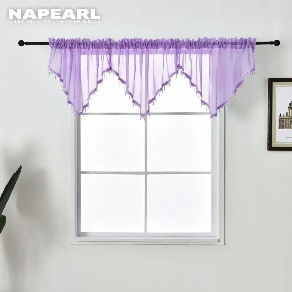 

NAPEARL 1 Piece Tulle Curtain Valance New Design Home Decor Solid Color Beads Voile for Kitchen Bedroom Windows Modern Short