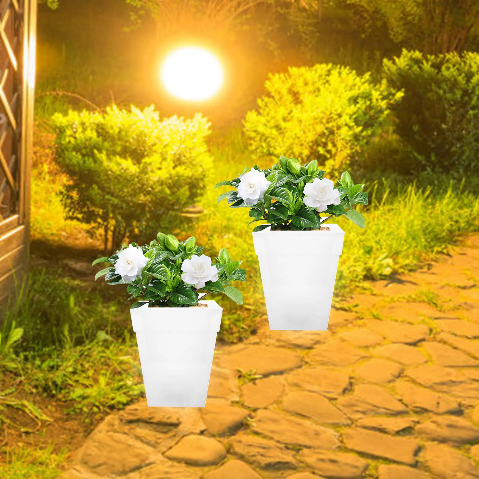 

Square Solar Light Luminous Plant Pot White Glowing Planter Waterproof Garden Balcony Large Plastic Pot Yard Decor