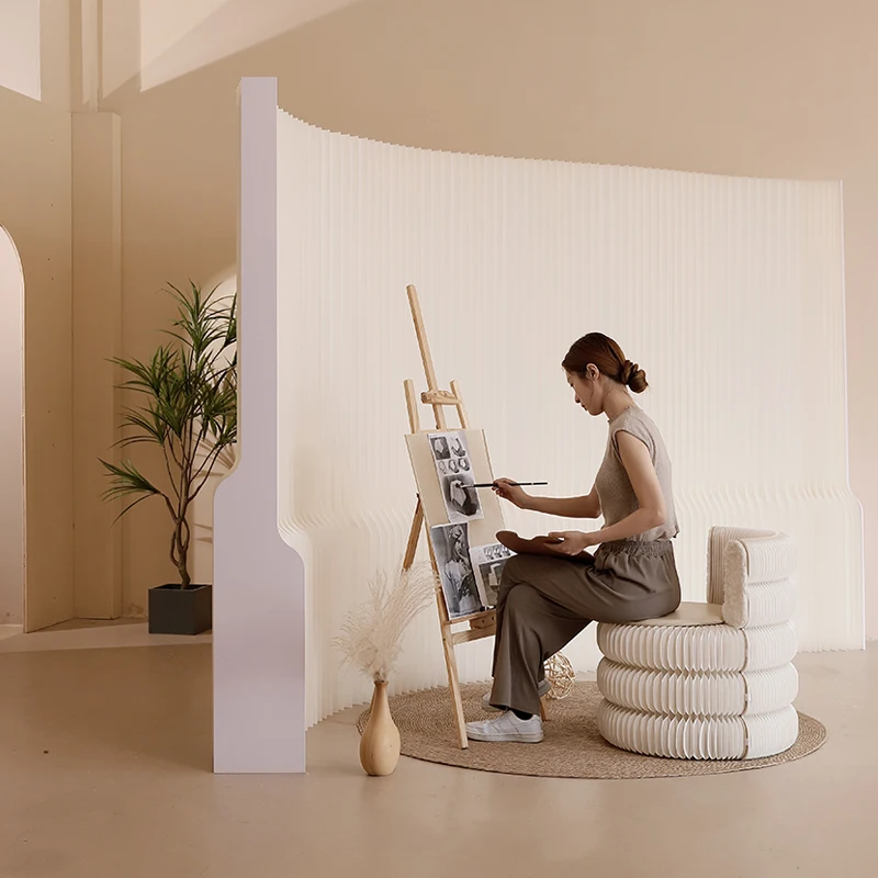 Foldable Movable Paper Room Divider, Creative Decor Partition, No Drill Temporary Wall, Backdrop for Exhibition & Home